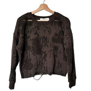IRO Jeans S Army Green Camo Burnout distressed Sweatshirt